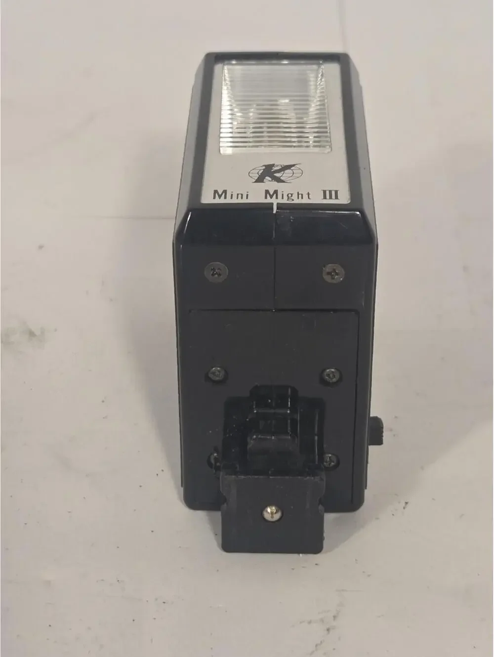 Vintage K Mini Might III Hot Shoe Camera Flash Universal Black Compact Unit